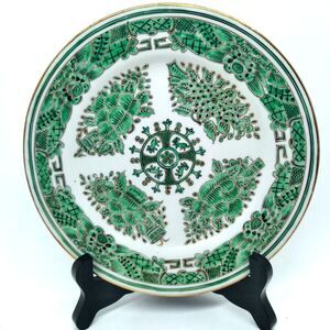 Chinoiserie Green And Gold Fitzhugh Pattern 7 1/4" Plate Decorated In Hong Kong